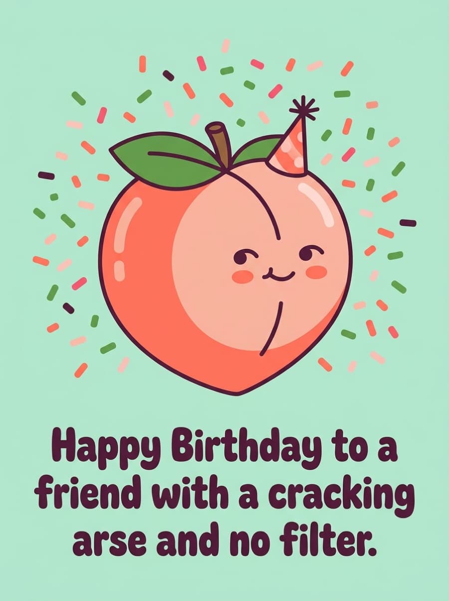 Cracking Arse And No Filter Rude Birthday Card: Happy Birthday to a friend with a cracking arse and no filter.
