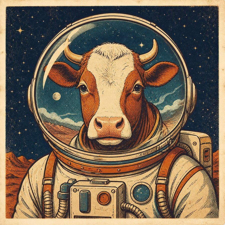 Martian Cow, the cow in a space helmet